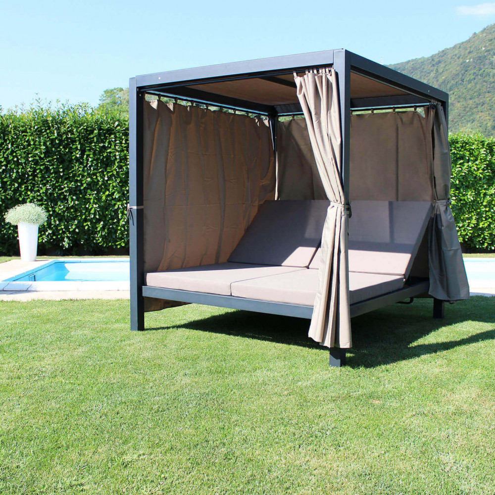 GAZEBO LETTO ZANZIBAR gazebo con letto zanzibar, gazeboletto, gazebo con letto da esterno, gazebo con letto da giardino, gazebo con letto matrimoniale, gazebo letto antracite, arredo giardionaggio Bergamo, Giardinaggio Bergamo, arredo giardino, giardinaggio, Rota Commerciale